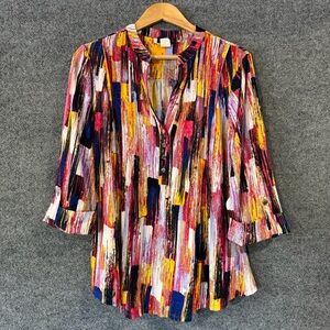 Cocomo Womens Multicolor Abstract Print Top Size 1X 3/4 Sleeve Pullover Stretch